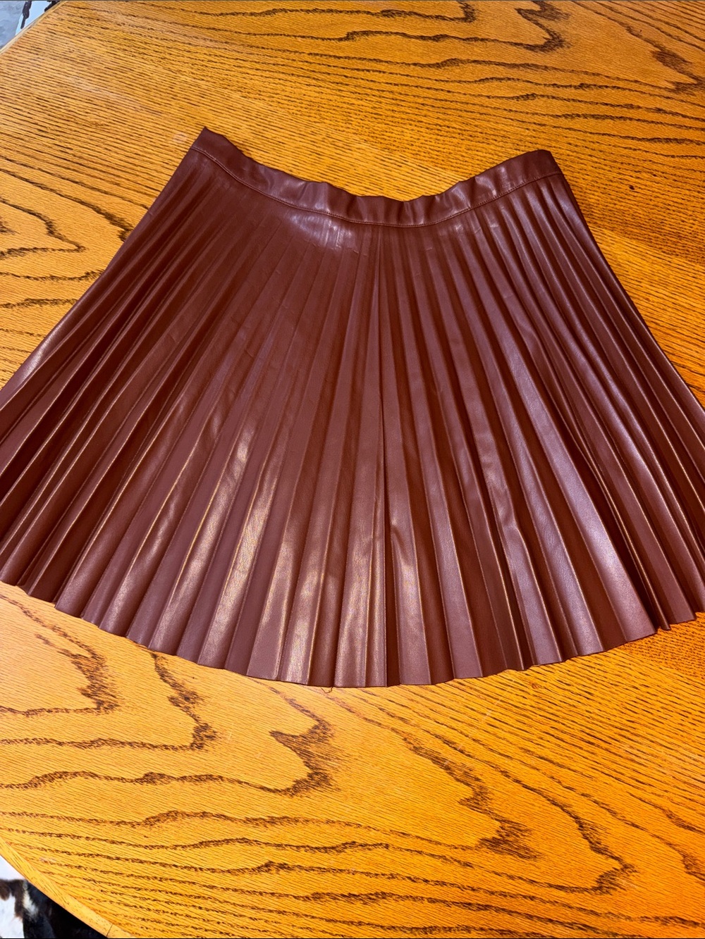 Gilli Brown Pleated vegan Leather Skater Skirt